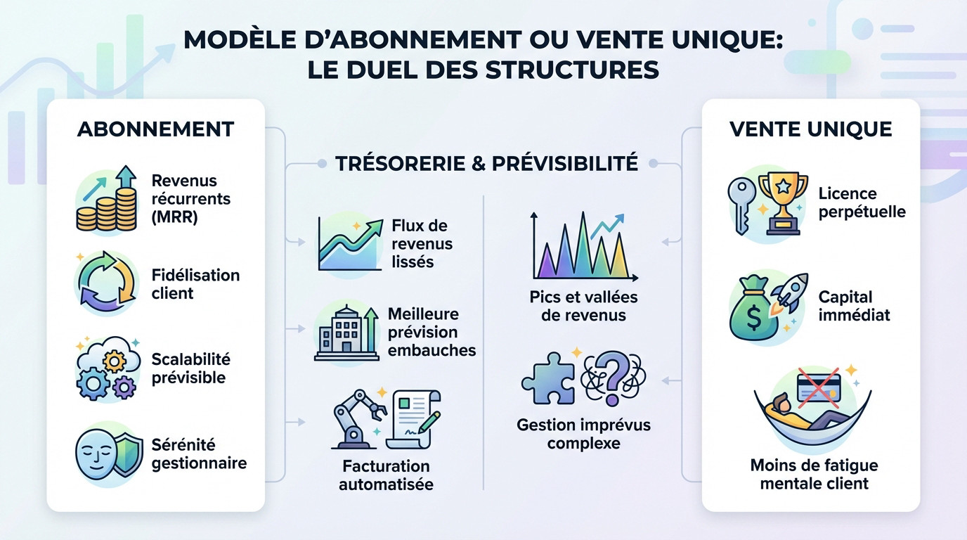 abonnement vs vente unique le duel des structures Comparaison stratégique entre revenus récurrents par abonnement et vente unique